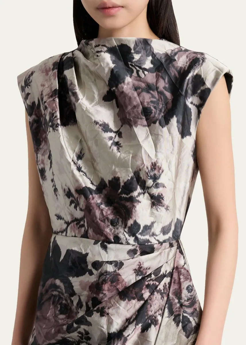 Erdem Draped Floral Satin Midi Dress | Thumbnail 5