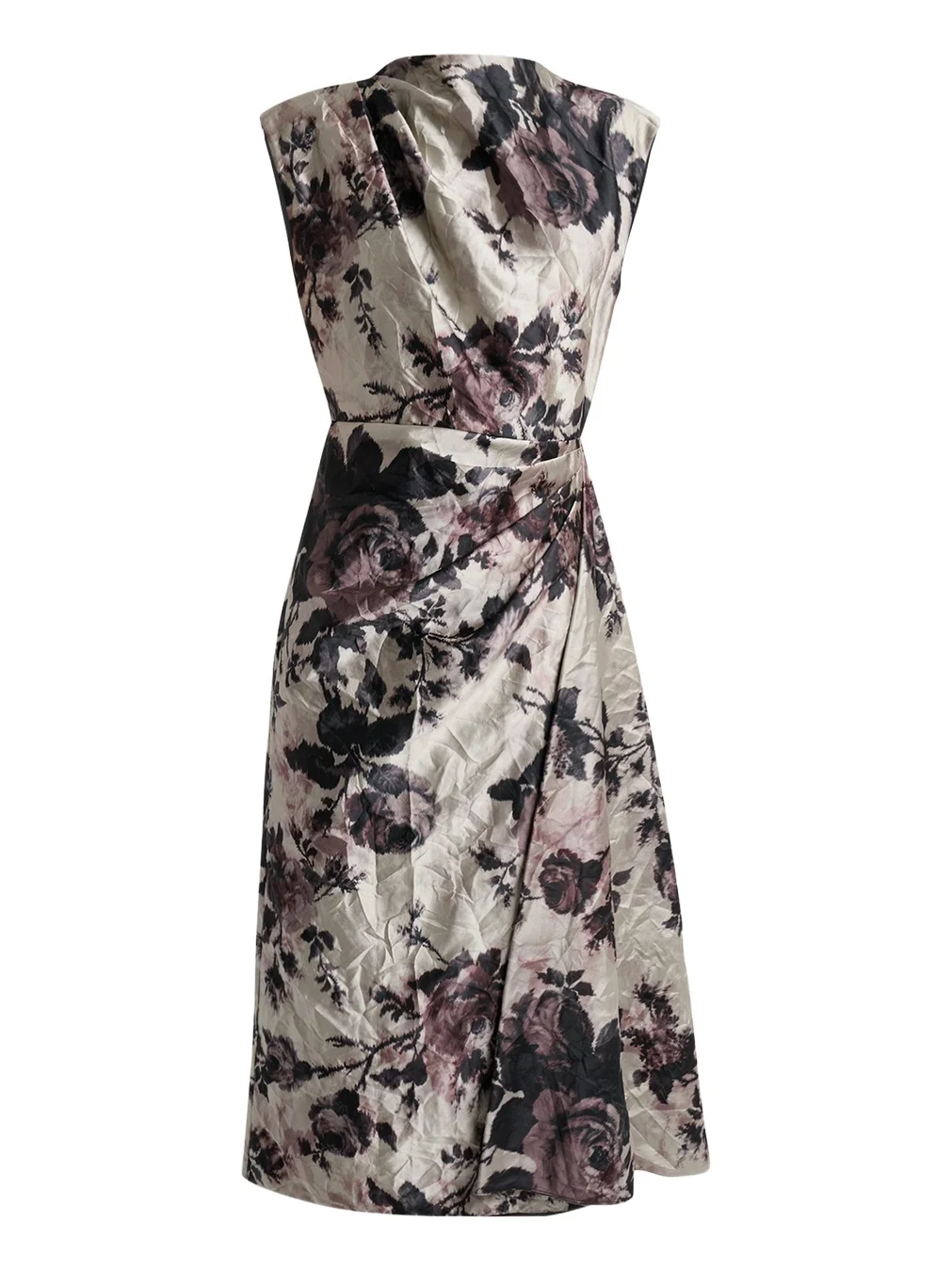 Erdem Draped Floral Satin Midi Dress