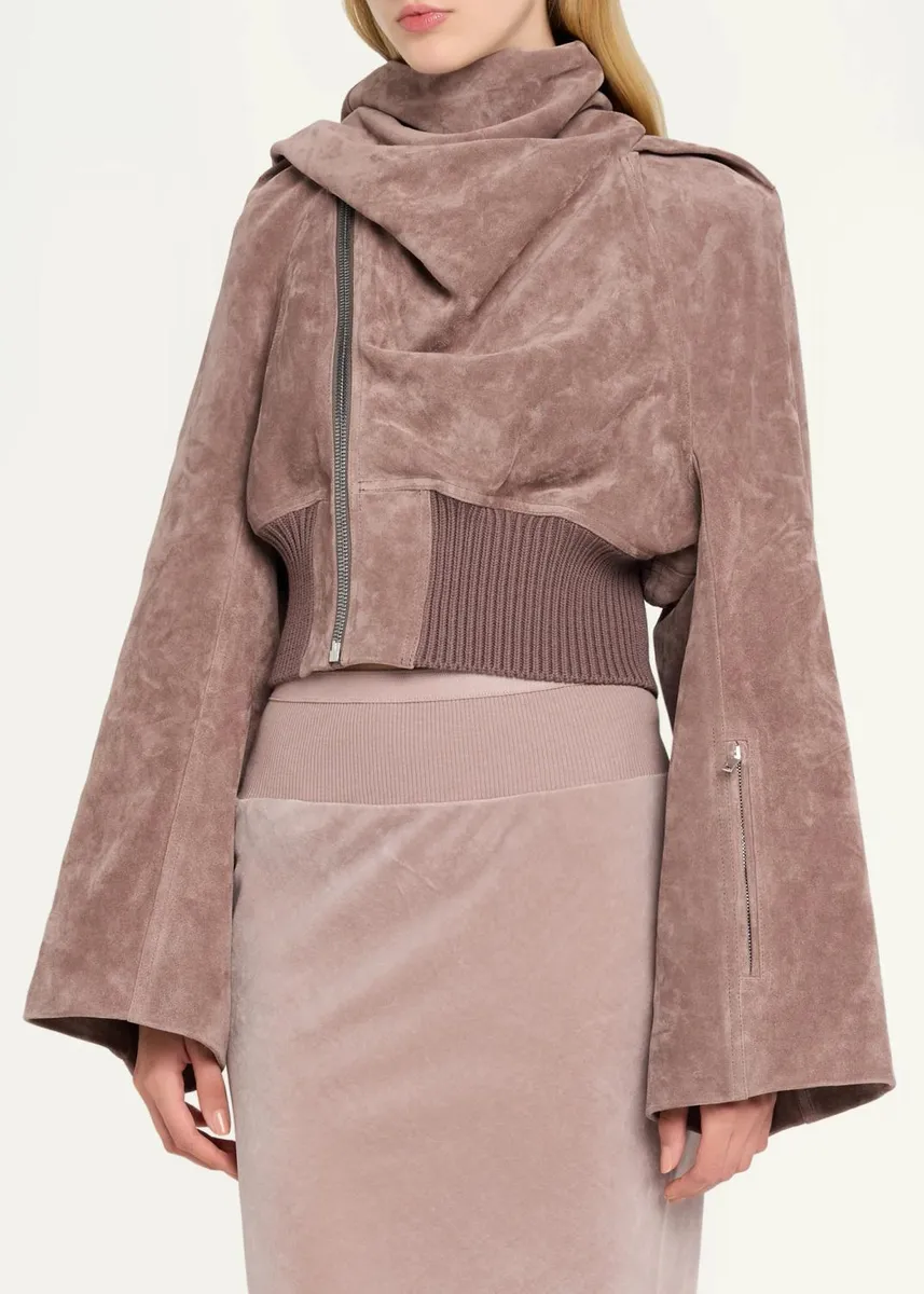 Rick Owens Suede Scarf Cropped Flight Jacket | Thumbnail 4 Rick Owens Suede Scarf Cropped Flight Jacket | Thumbnail 4