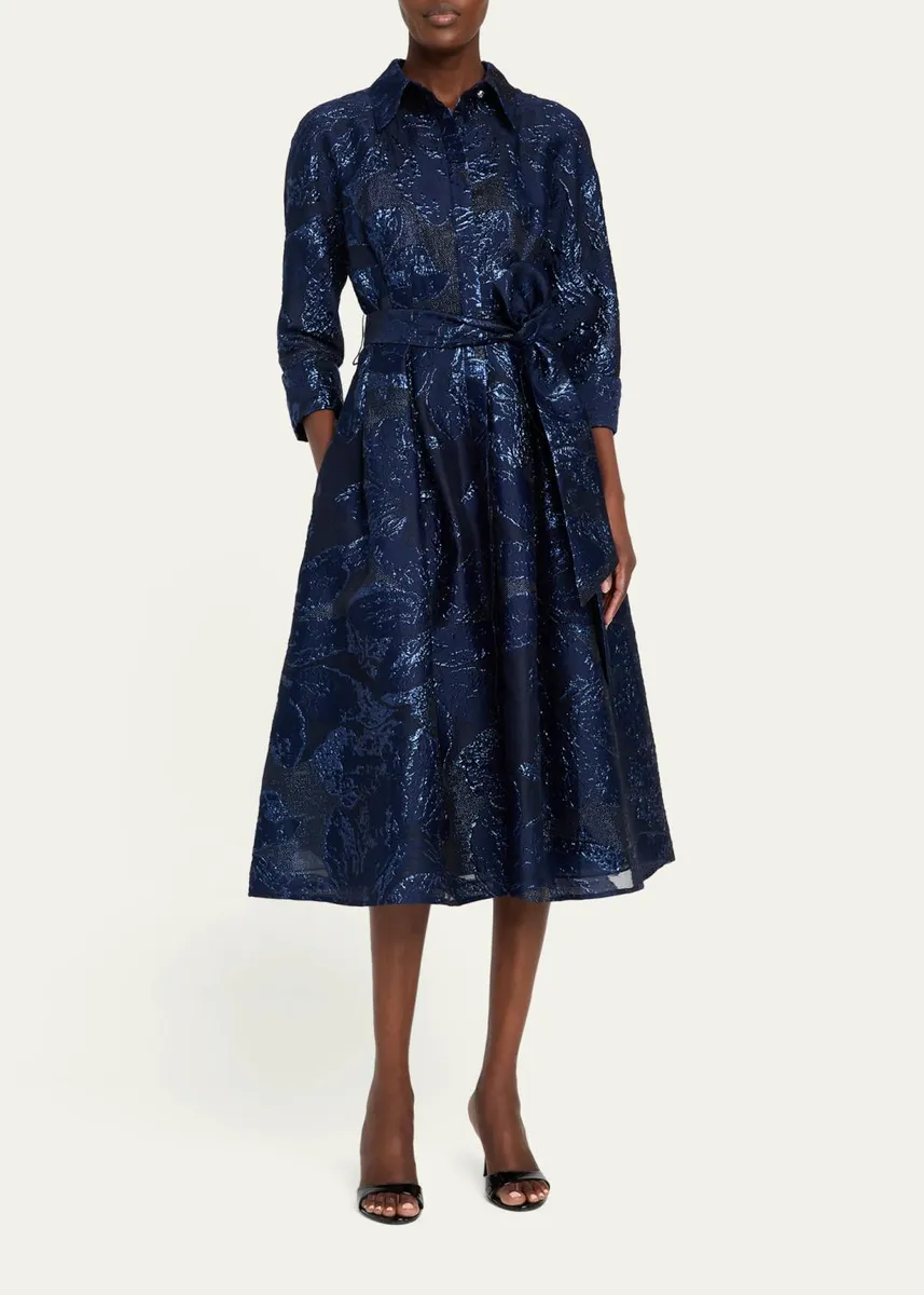 Rickie Freeman for Teri Jon Metallic Jacquard Shirtwaist Midi Dress | Thumbnail 2