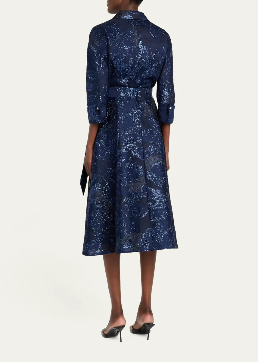Rickie Freeman for Teri Jon Metallic Jacquard Shirtwaist Midi Dress | Thumbnail 3