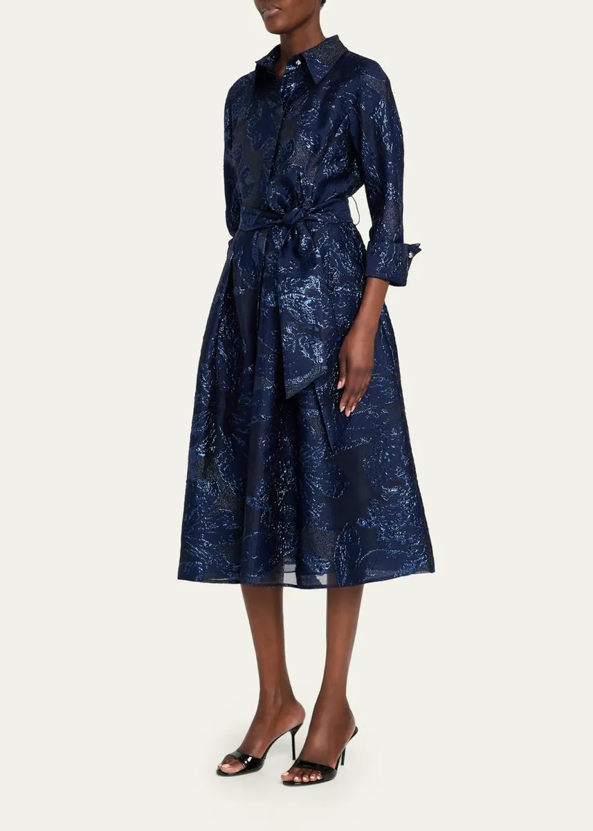 Rickie Freeman for Teri Jon Metallic Jacquard Shirtwaist Midi Dress | Thumbnail 4