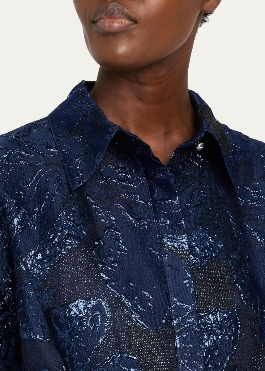 Rickie Freeman for Teri Jon Metallic Jacquard Shirtwaist Midi Dress | Thumbnail 5