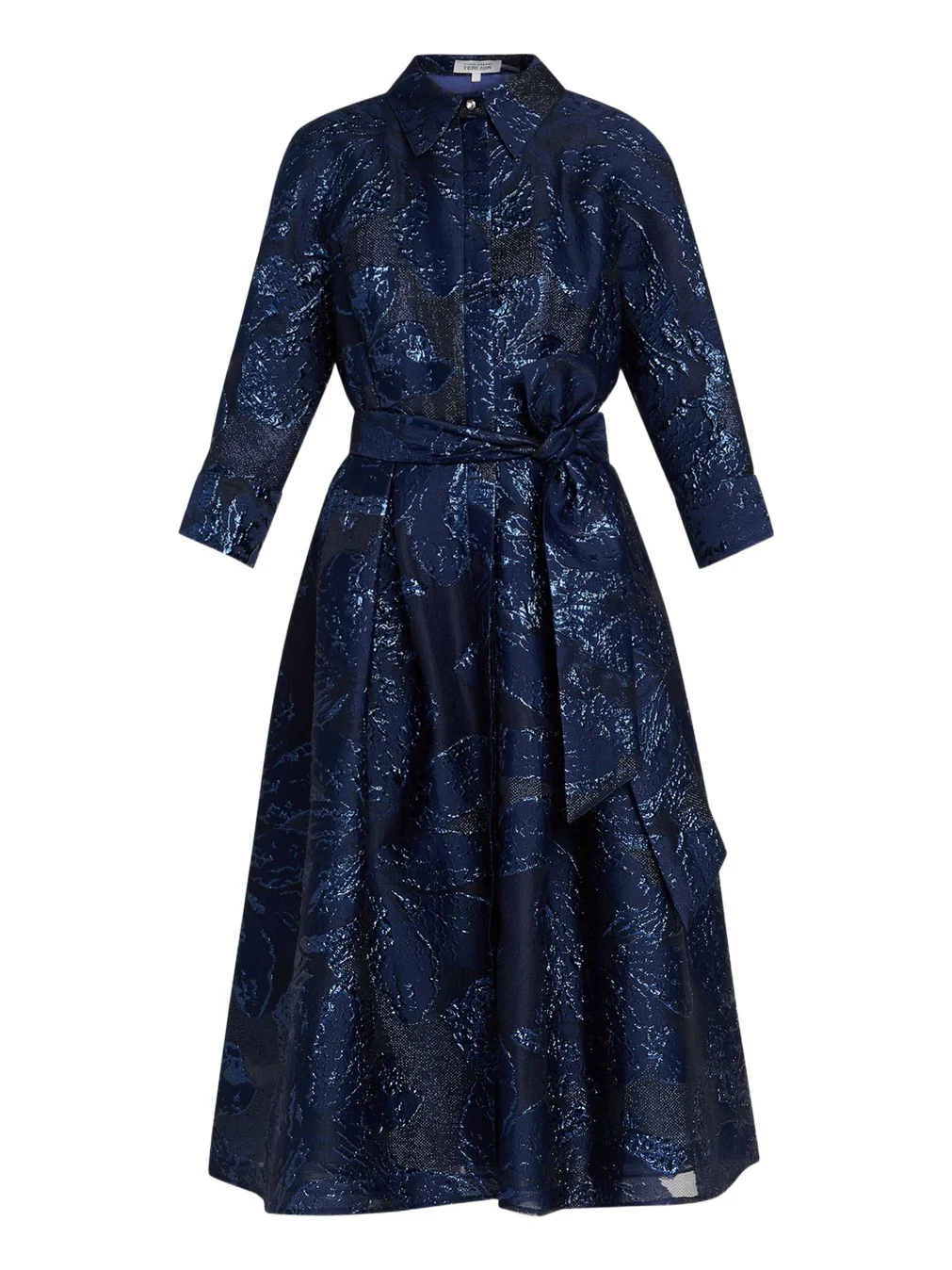 Rickie Freeman for Teri Jon Metallic Jacquard Shirtwaist Midi Dress