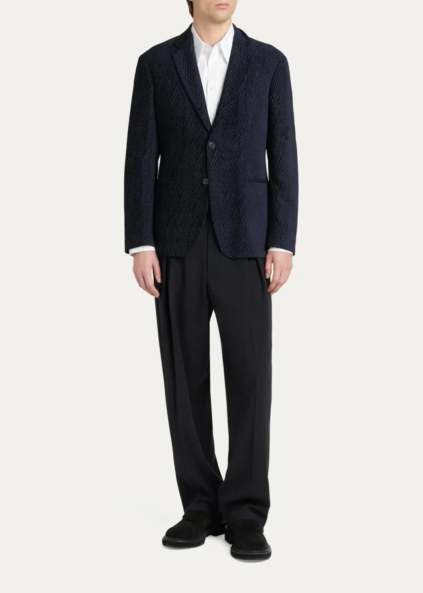 Giorgio Armani Men's Chevron Jacquard Single-Breasted Sport Coat | Thumbnail 2 Giorgio Armani Men's Chevron Jacquard Single-Breasted Sport Coat | Thumbnail 2