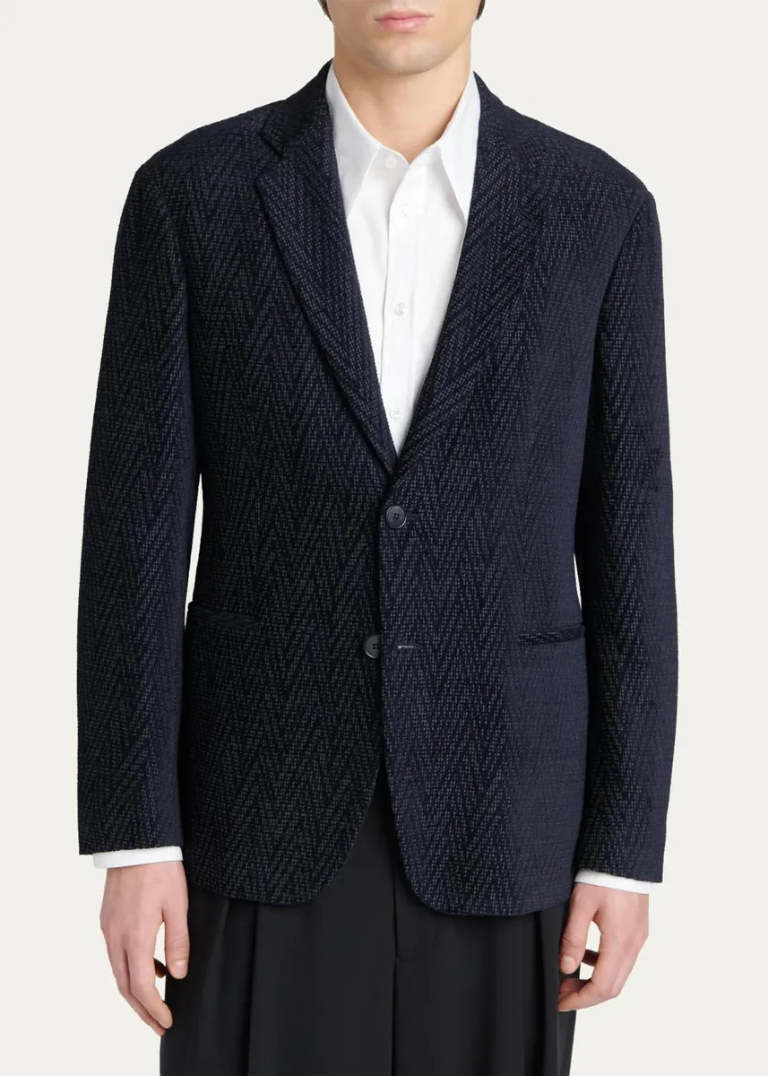 Giorgio Armani Men's Chevron Jacquard Single-Breasted Sport Coat | Thumbnail 4 Giorgio Armani Men's Chevron Jacquard Single-Breasted Sport Coat | Thumbnail 4