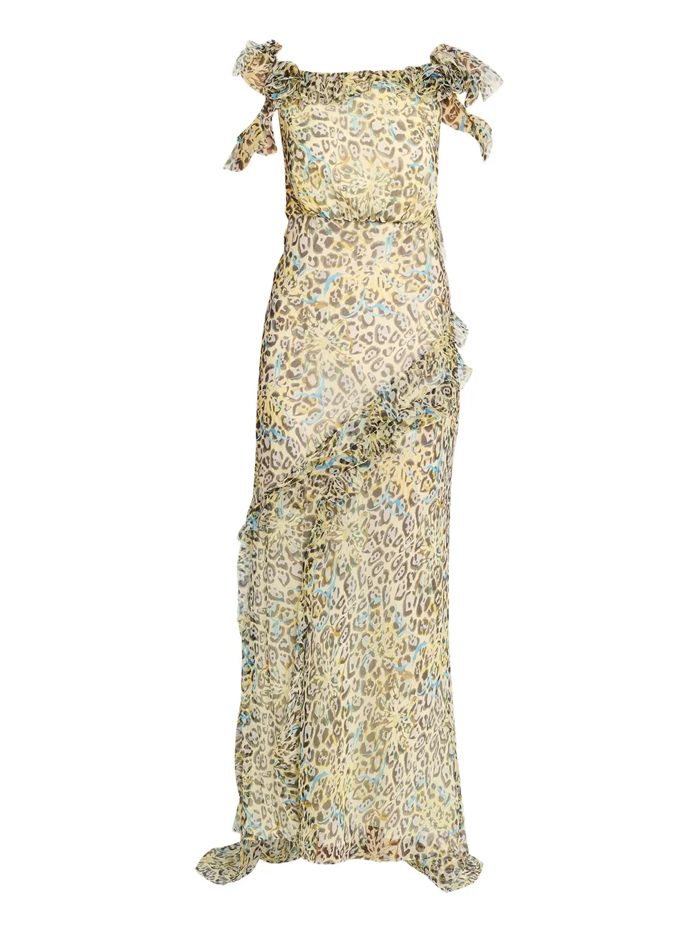 Saloni Nina Leopard Ruffled Chiffon Dress
