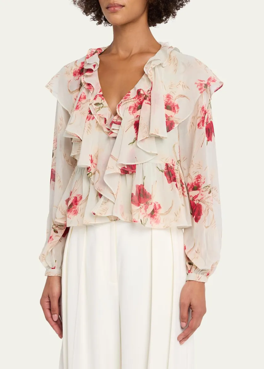 Cinq à Sept Wilted Poppy Ruffle Chiffon Blouse | Thumbnail 4 Cinq à Sept Wilted Poppy Ruffle Chiffon Blouse | Thumbnail 4