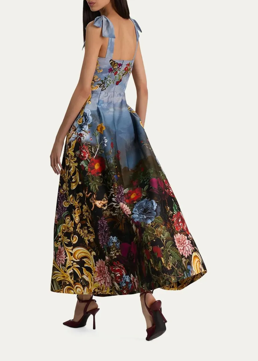 Alice + Olivia Hana Square-Neck Tie-Shoulder Maxi Dress | Thumbnail 3 Alice + Olivia Hana Square-Neck Tie-Shoulder Maxi Dress | Thumbnail 3