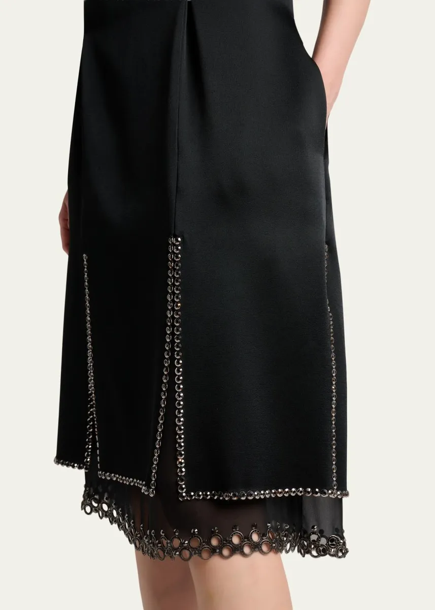 Lanvin Cap-Sleeve Studded Satin Paneled Midi Dress | Thumbnail 5 Lanvin Cap-Sleeve Studded Satin Paneled Midi Dress | Thumbnail 5