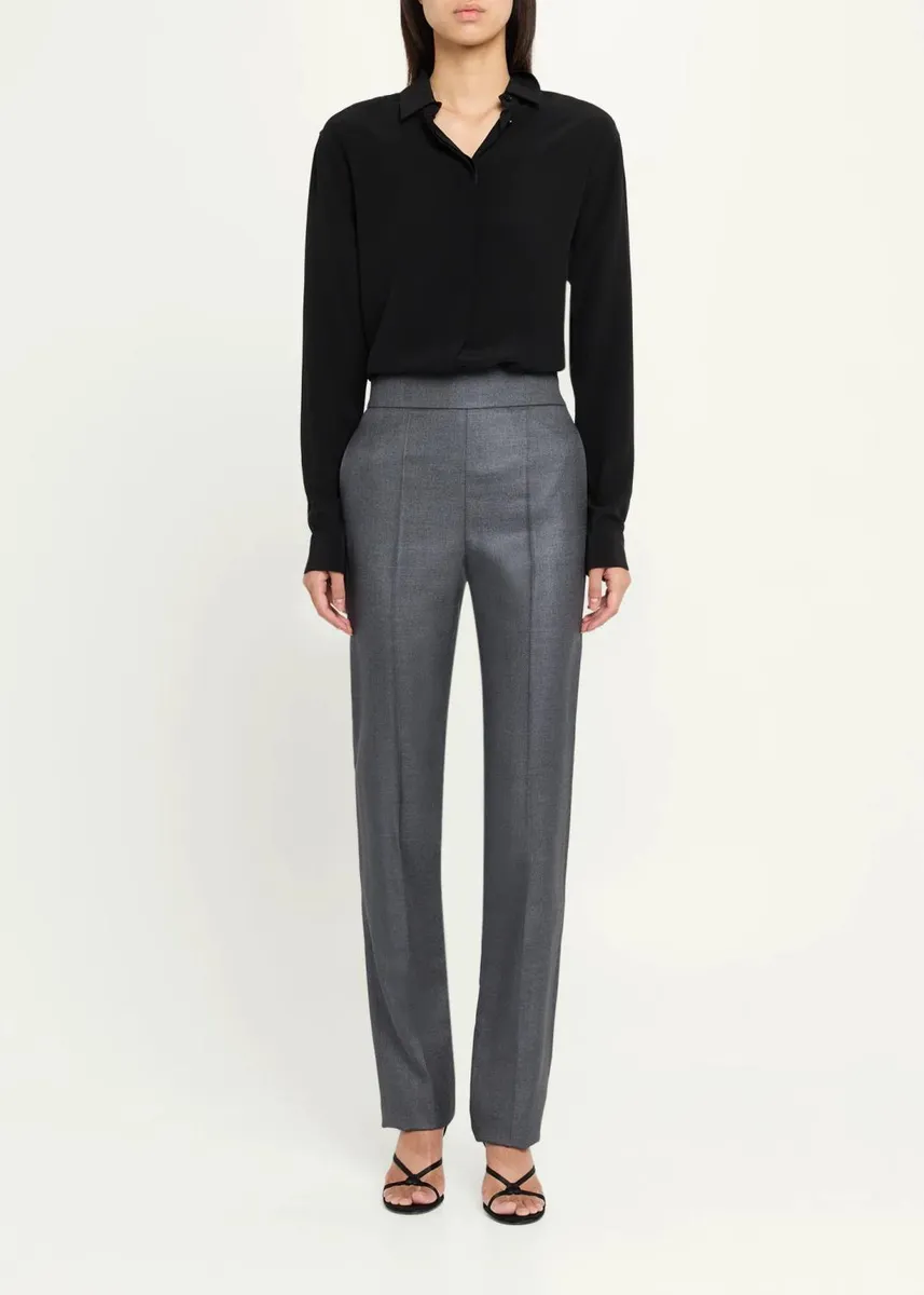 Valentino Garavani High Rise Wool-Silk Straight-Leg Trousers | Thumbnail 2