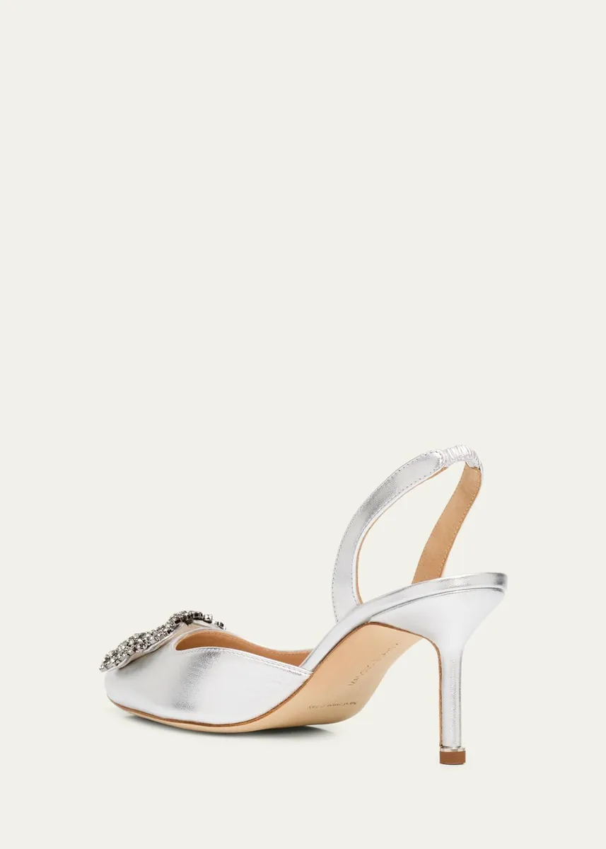 Manolo Blahnik 70mm Hangisli Metallic Leather Slingback Pumps with Crystal Buckle | Thumbnail 2