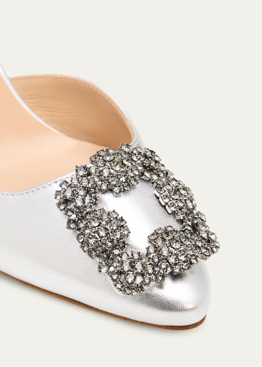 Manolo Blahnik 70mm Hangisli Metallic Leather Slingback Pumps with Crystal Buckle | Thumbnail 3
