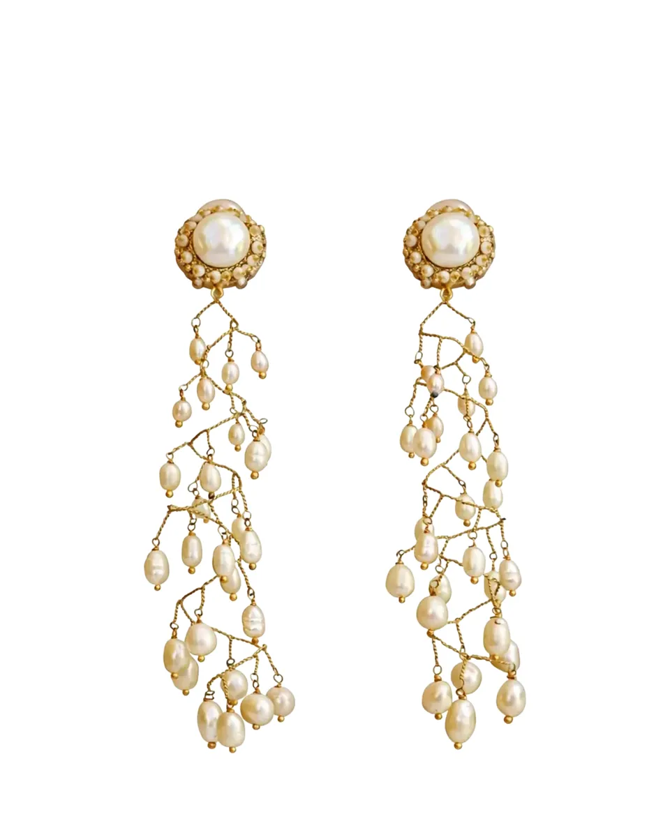 RANJANA KHAN Pearl Twirl 14K Yellow Gold Plated Clip-On Chandelier Earrings | Thumbnail 2 RANJANA KHAN Pearl Twirl 14K Yellow Gold Plated Clip-On Chandelier Earrings | Thumbnail 2