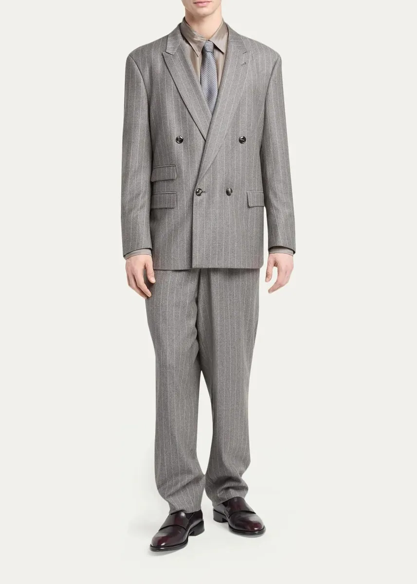 Giorgio Armani Men's Wool Pinstripe Oversized Double-Breasted Suit | Thumbnail 2 Giorgio Armani Men's Wool Pinstripe Oversized Double-Breasted Suit | Thumbnail 2