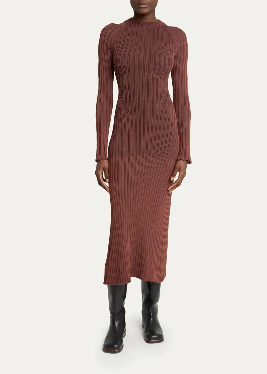 Proenza Schouler Roux Long-Sleeve Silk-Blend Rib Midi Dress | Thumbnail 2