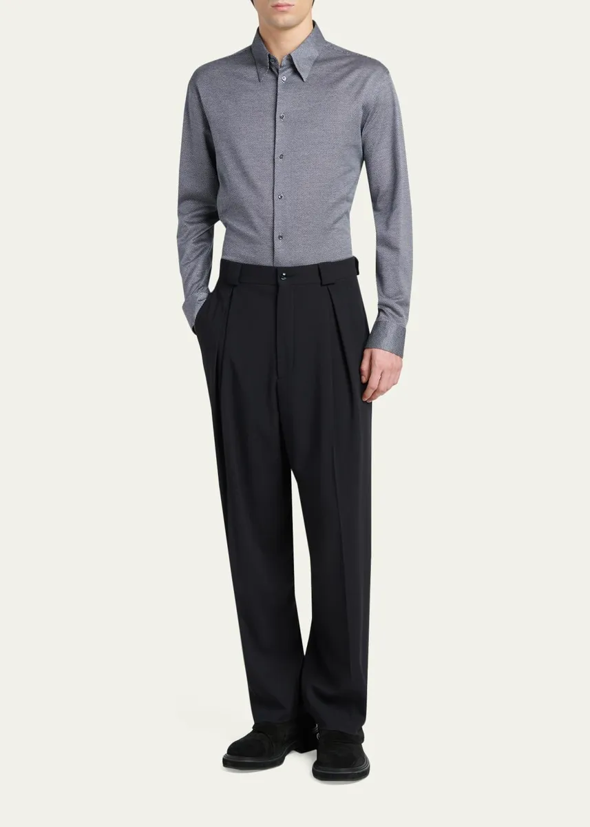 Giorgio Armani Men's Cotton Micro-Geometric Sport Shirt | Thumbnail 2