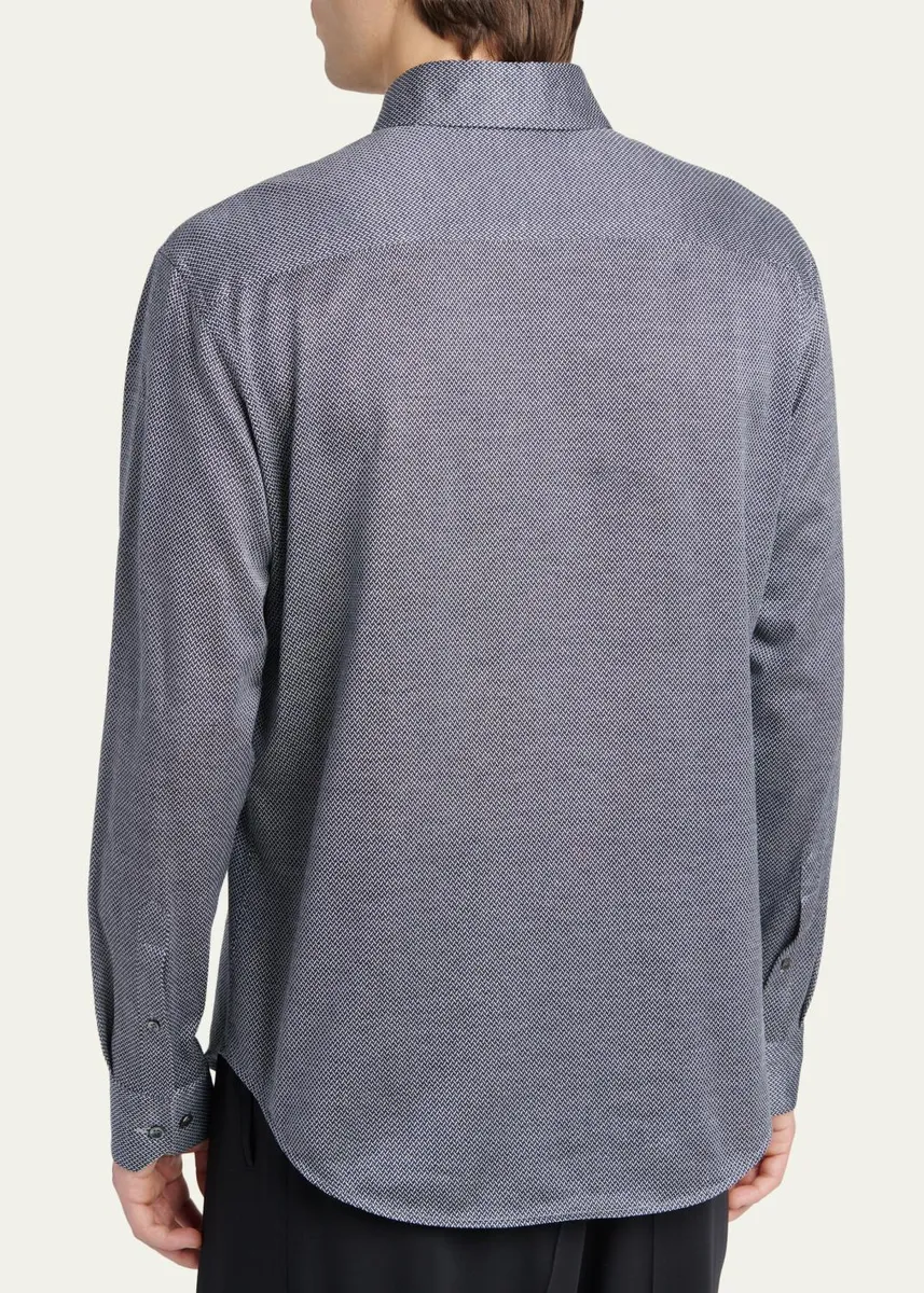 Giorgio Armani Men's Cotton Micro-Geometric Sport Shirt | Thumbnail 3