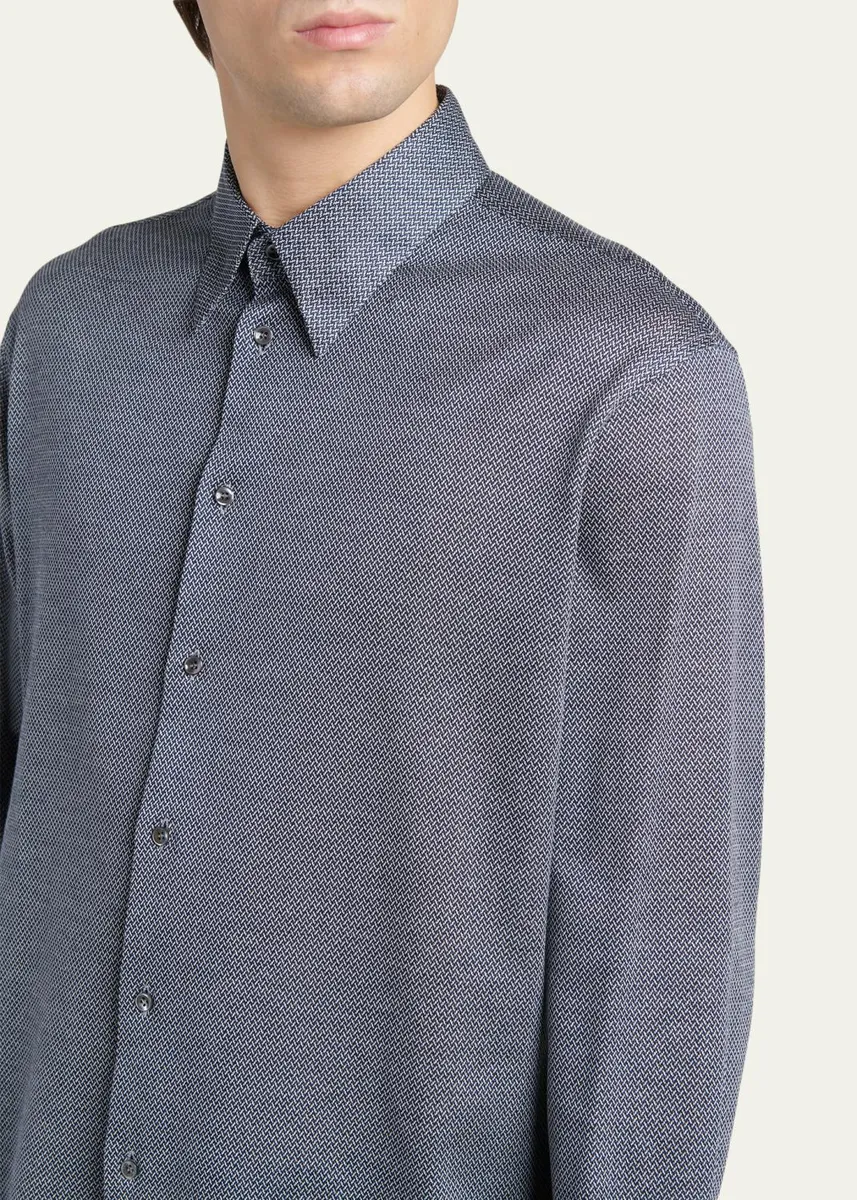 Giorgio Armani Men's Cotton Micro-Geometric Sport Shirt | Thumbnail 5