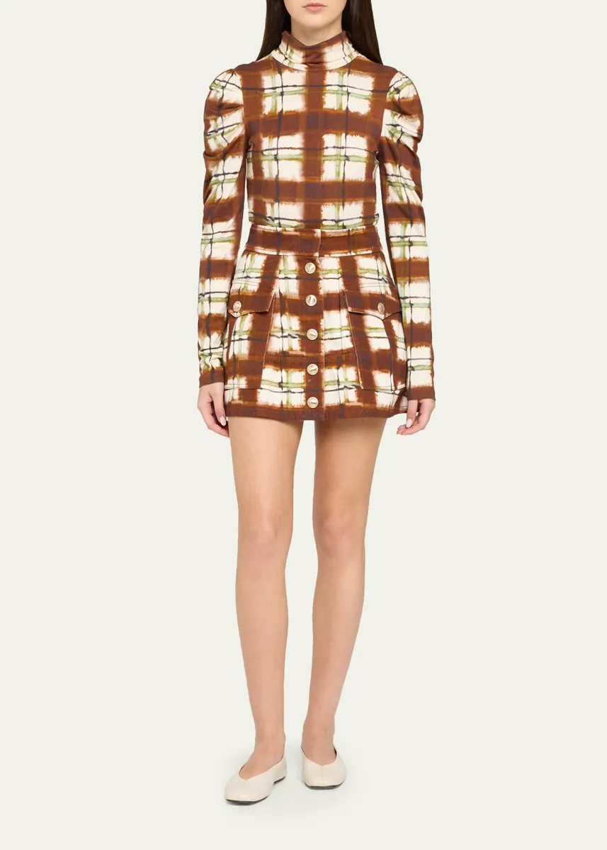 Cara Cara Chira Blurred Plaid Turtleneck Top | Thumbnail 2