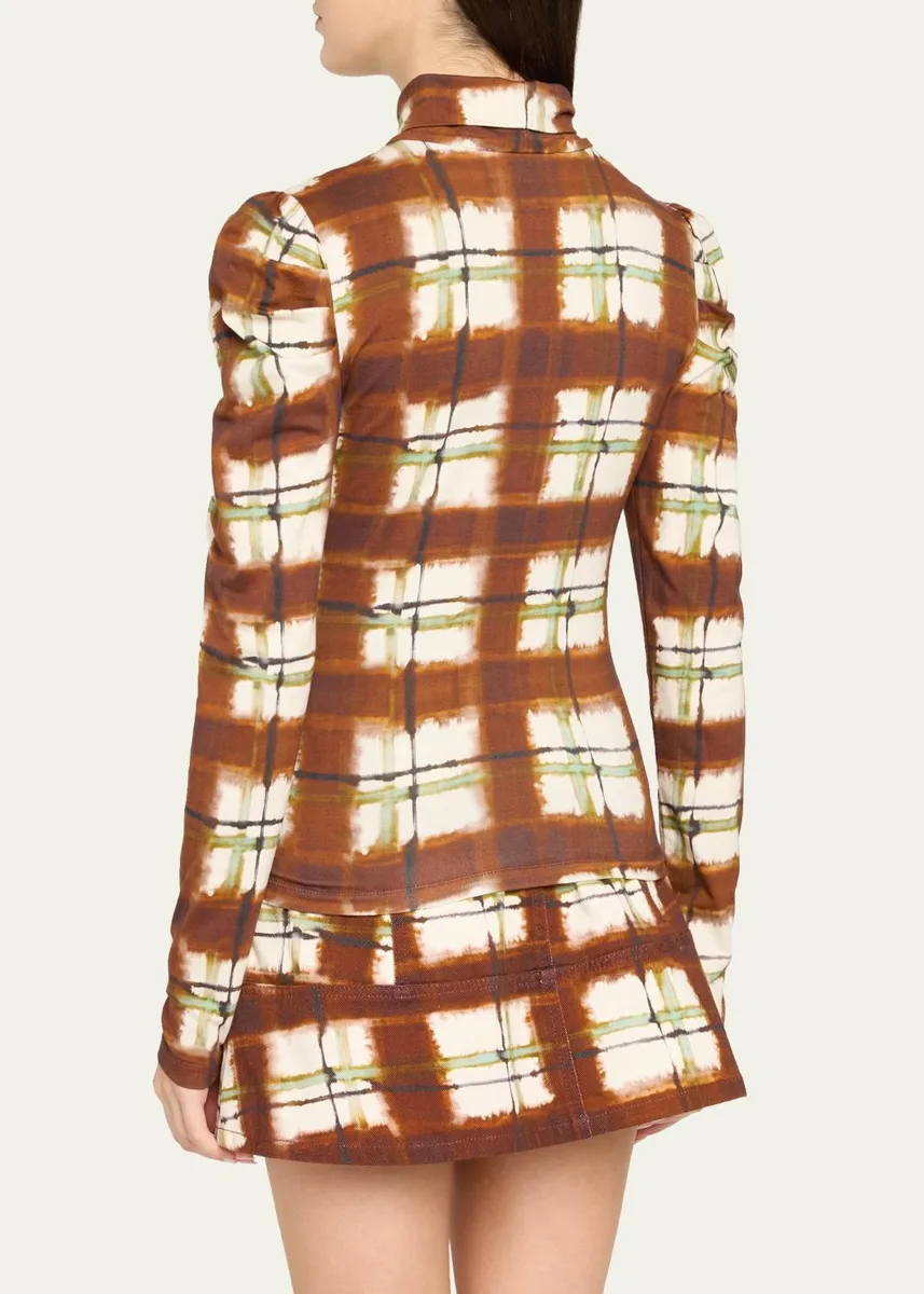 Cara Cara Chira Blurred Plaid Turtleneck Top | Thumbnail 3