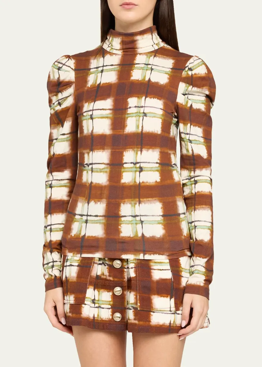Cara Cara Chira Blurred Plaid Turtleneck Top | Thumbnail 4