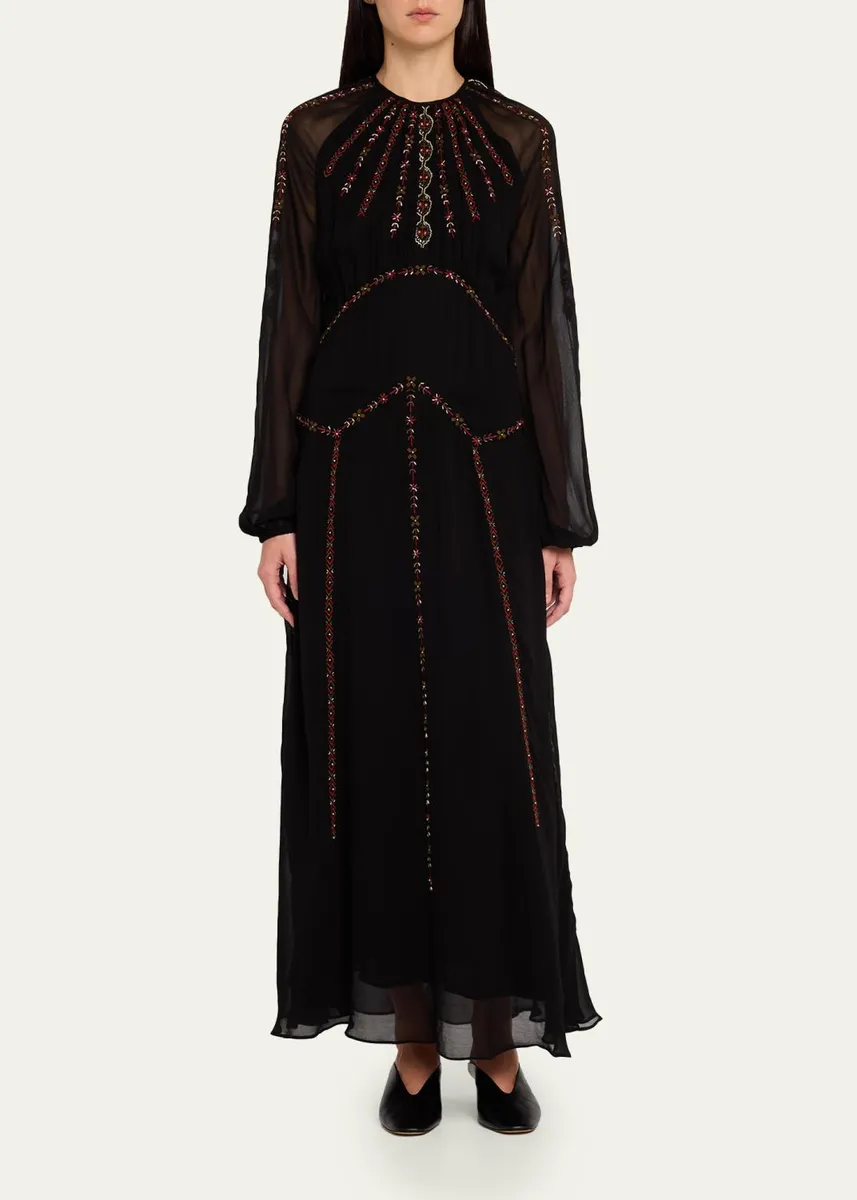 Veronica Beard Sylvette Embroidered Blouson-Sleeve Maxi Dress | Thumbnail 2 Veronica Beard Sylvette Embroidered Blouson-Sleeve Maxi Dress | Thumbnail 2