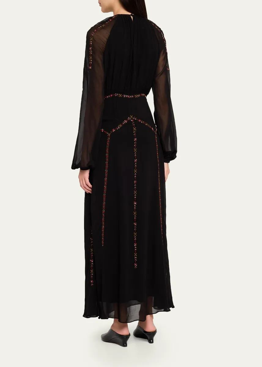 Veronica Beard Sylvette Embroidered Blouson-Sleeve Maxi Dress | Thumbnail 3 Veronica Beard Sylvette Embroidered Blouson-Sleeve Maxi Dress | Thumbnail 3