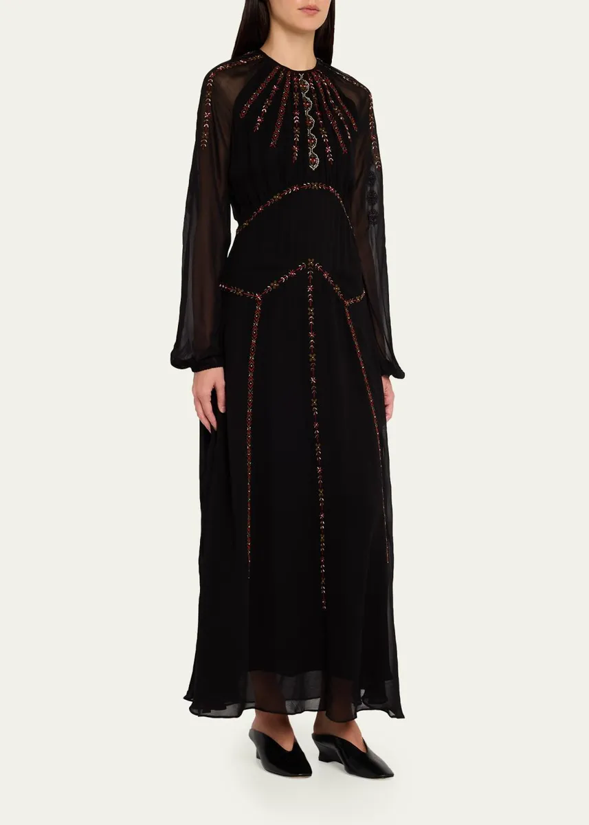 Veronica Beard Sylvette Embroidered Blouson-Sleeve Maxi Dress | Thumbnail 4 Veronica Beard Sylvette Embroidered Blouson-Sleeve Maxi Dress | Thumbnail 4