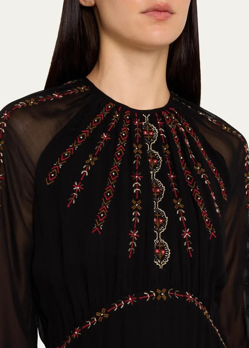 Veronica Beard Sylvette Embroidered Blouson-Sleeve Maxi Dress | Thumbnail 5 Veronica Beard Sylvette Embroidered Blouson-Sleeve Maxi Dress | Thumbnail 5