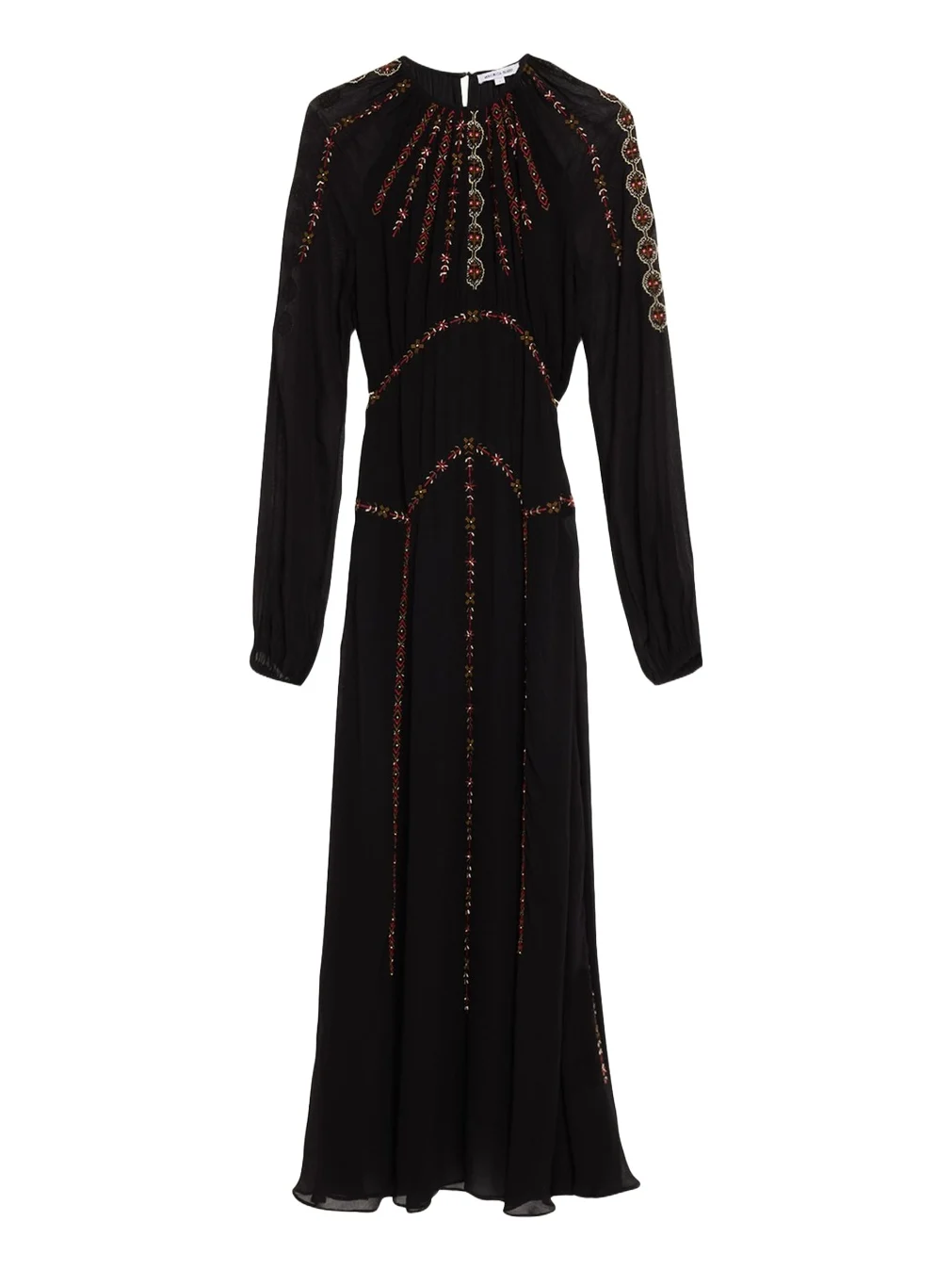 Veronica Beard Sylvette Embroidered Blouson-Sleeve Maxi Dress