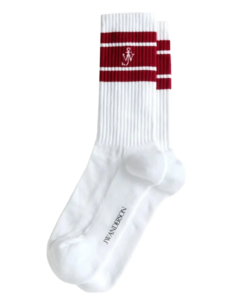 JW Anderson Men's Ribbed Stripe Monogram Mid-Calf Sport Socks