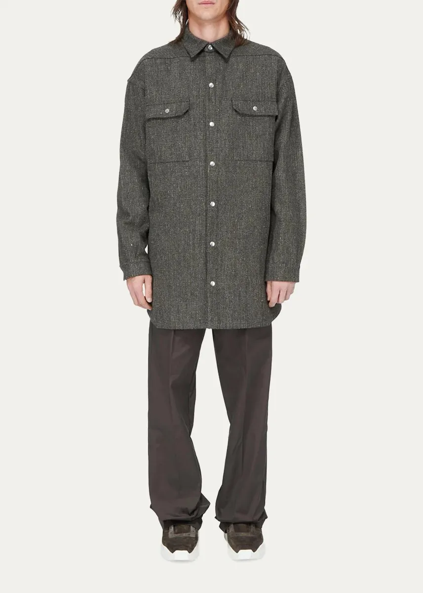 Rick Owens Wool-Blend Tweed Oversized Outershirt | Thumbnail 2 Rick Owens Wool-Blend Tweed Oversized Outershirt | Thumbnail 2