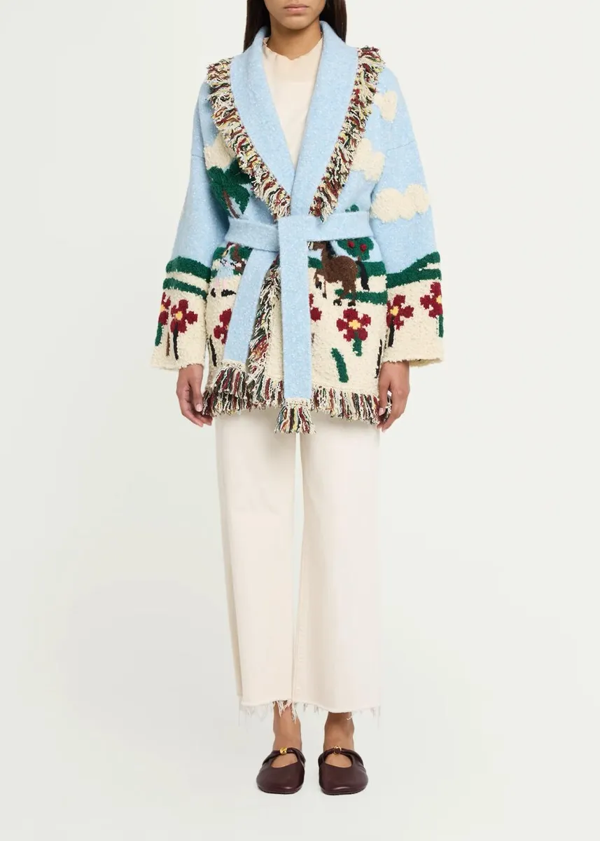 Alanui Casa Double-Jacquard Knit Fringed Wrap Cardigan | Thumbnail 2 Alanui Casa Double-Jacquard Knit Fringed Wrap Cardigan | Thumbnail 2