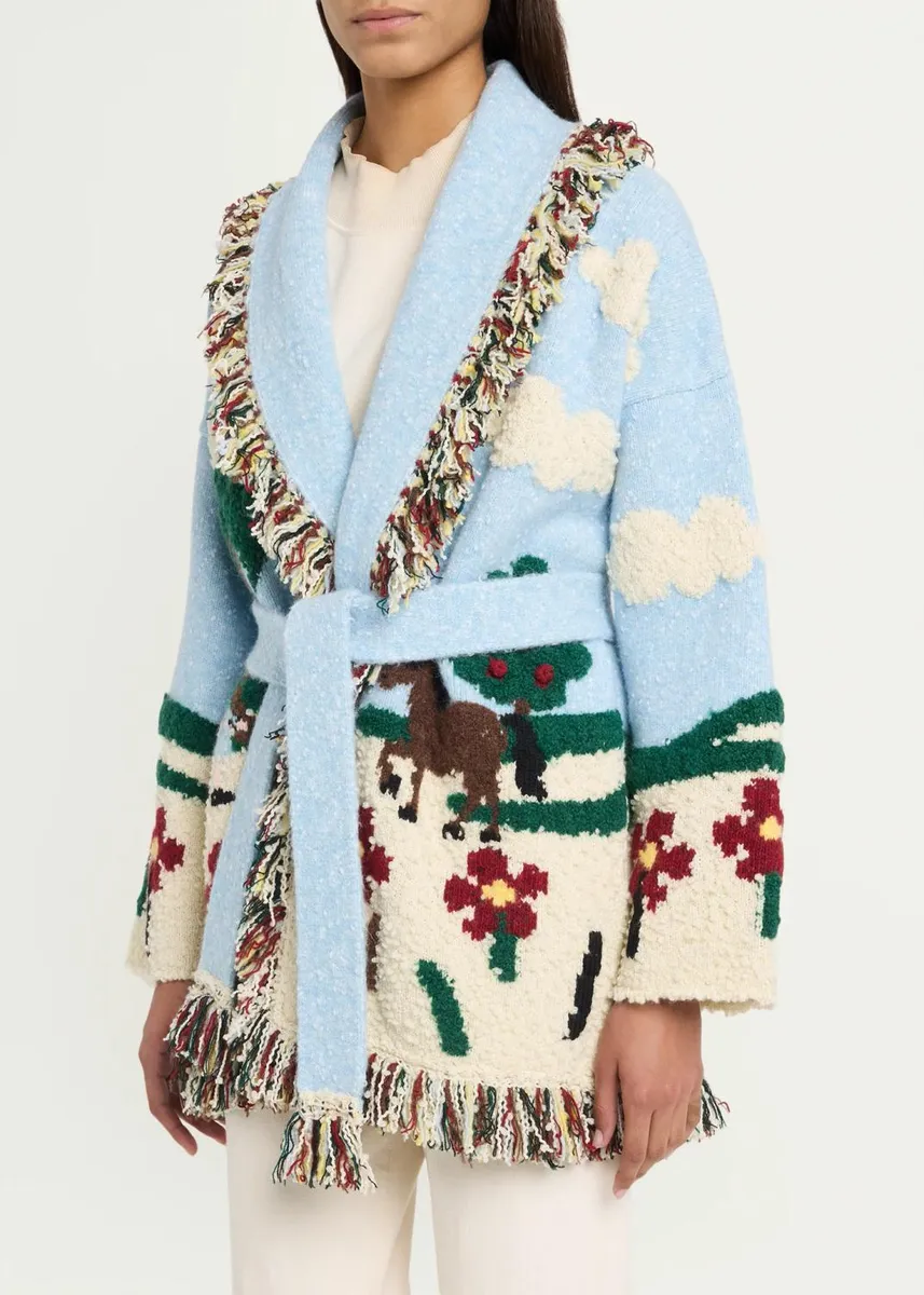Alanui Casa Double-Jacquard Knit Fringed Wrap Cardigan | Thumbnail 4 Alanui Casa Double-Jacquard Knit Fringed Wrap Cardigan | Thumbnail 4