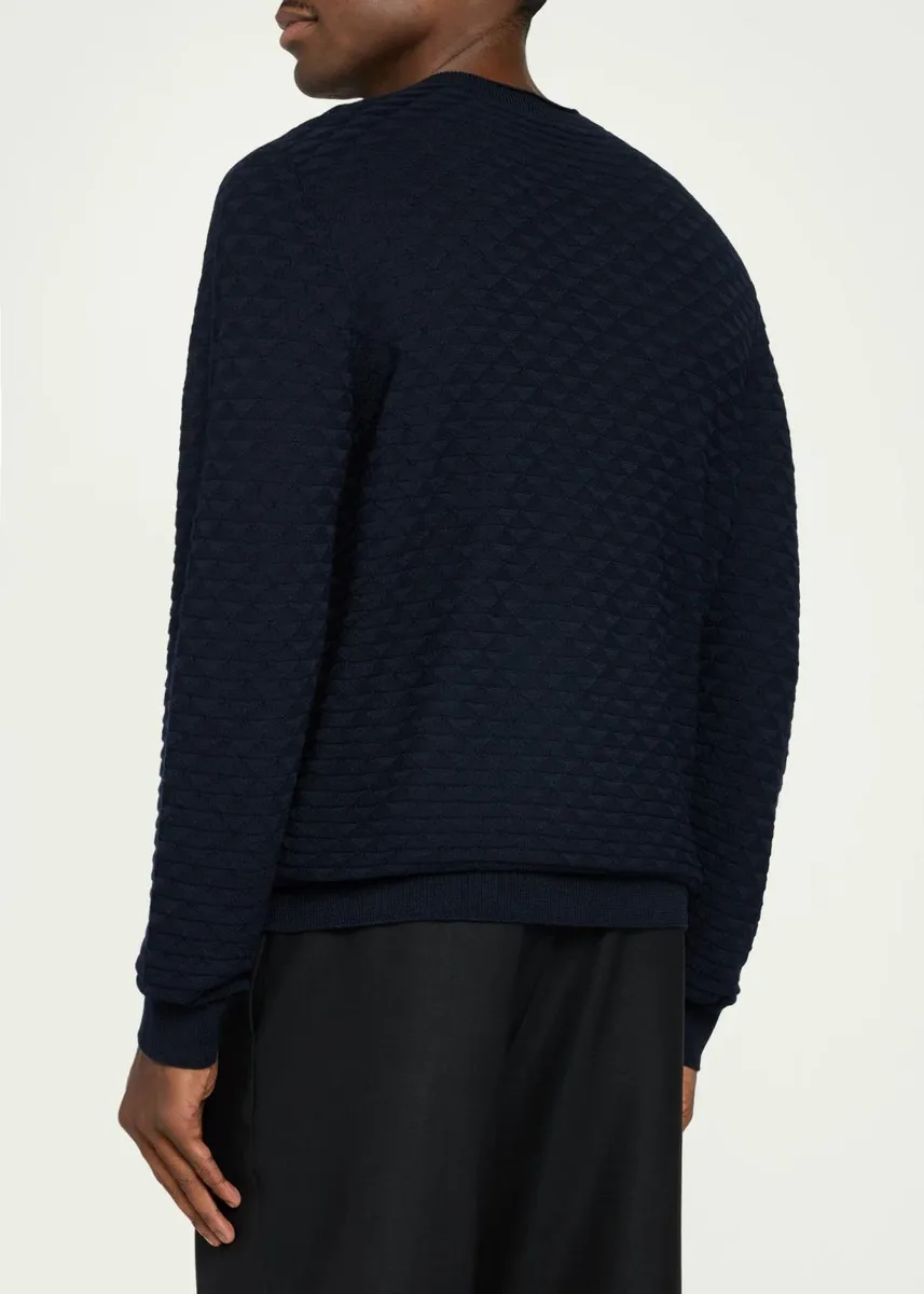 Giorgio Armani Geometric Textured Virgin Wool Crewneck Sweater | Thumbnail 3 Giorgio Armani Geometric Textured Virgin Wool Crewneck Sweater | Thumbnail 3