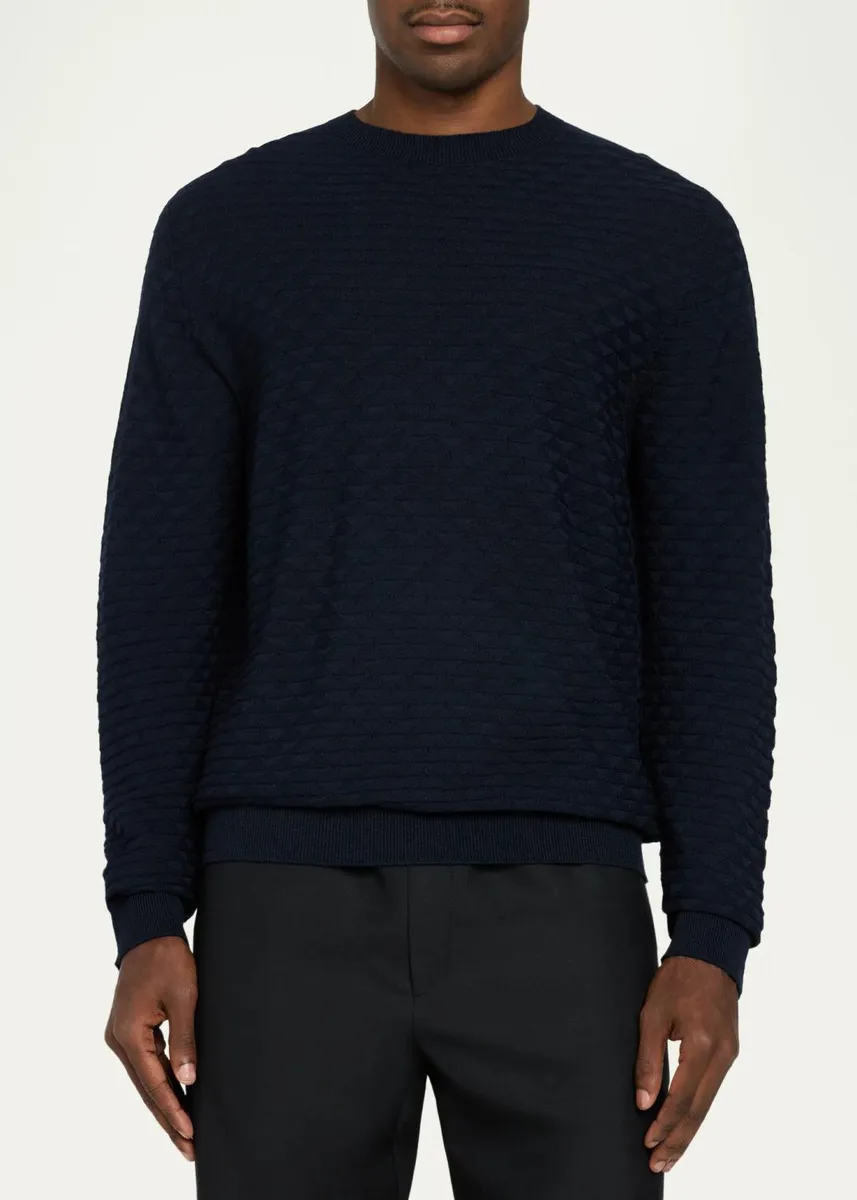 Giorgio Armani Geometric Textured Virgin Wool Crewneck Sweater | Thumbnail 4 Giorgio Armani Geometric Textured Virgin Wool Crewneck Sweater | Thumbnail 4