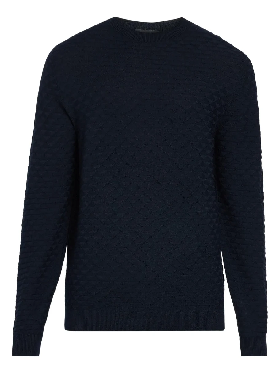 Giorgio Armani Geometric Textured Virgin Wool Crewneck Sweater