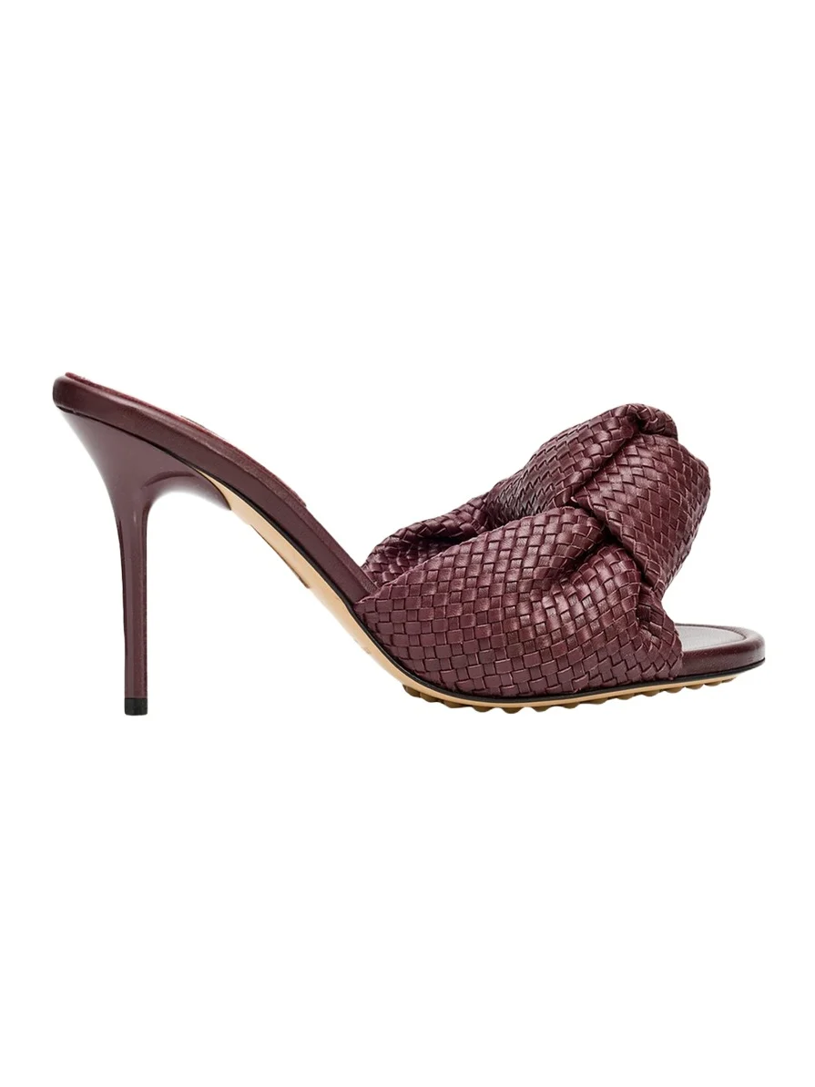Bottega Veneta 90mm Cherry Intrecciato Leather Mules