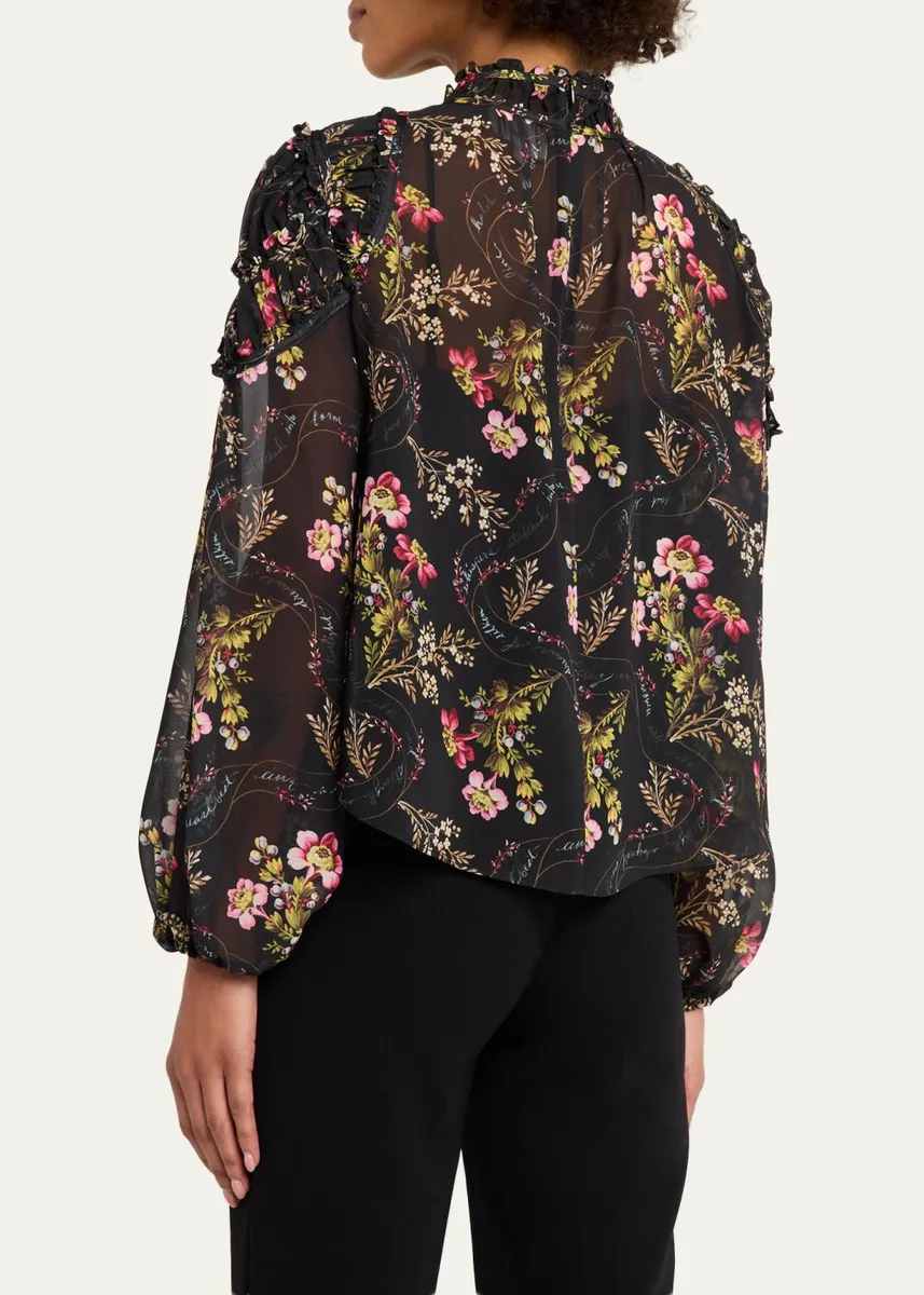 Cinq à Sept Long-Sleeve Love Letter Floral Blouse | Thumbnail 3