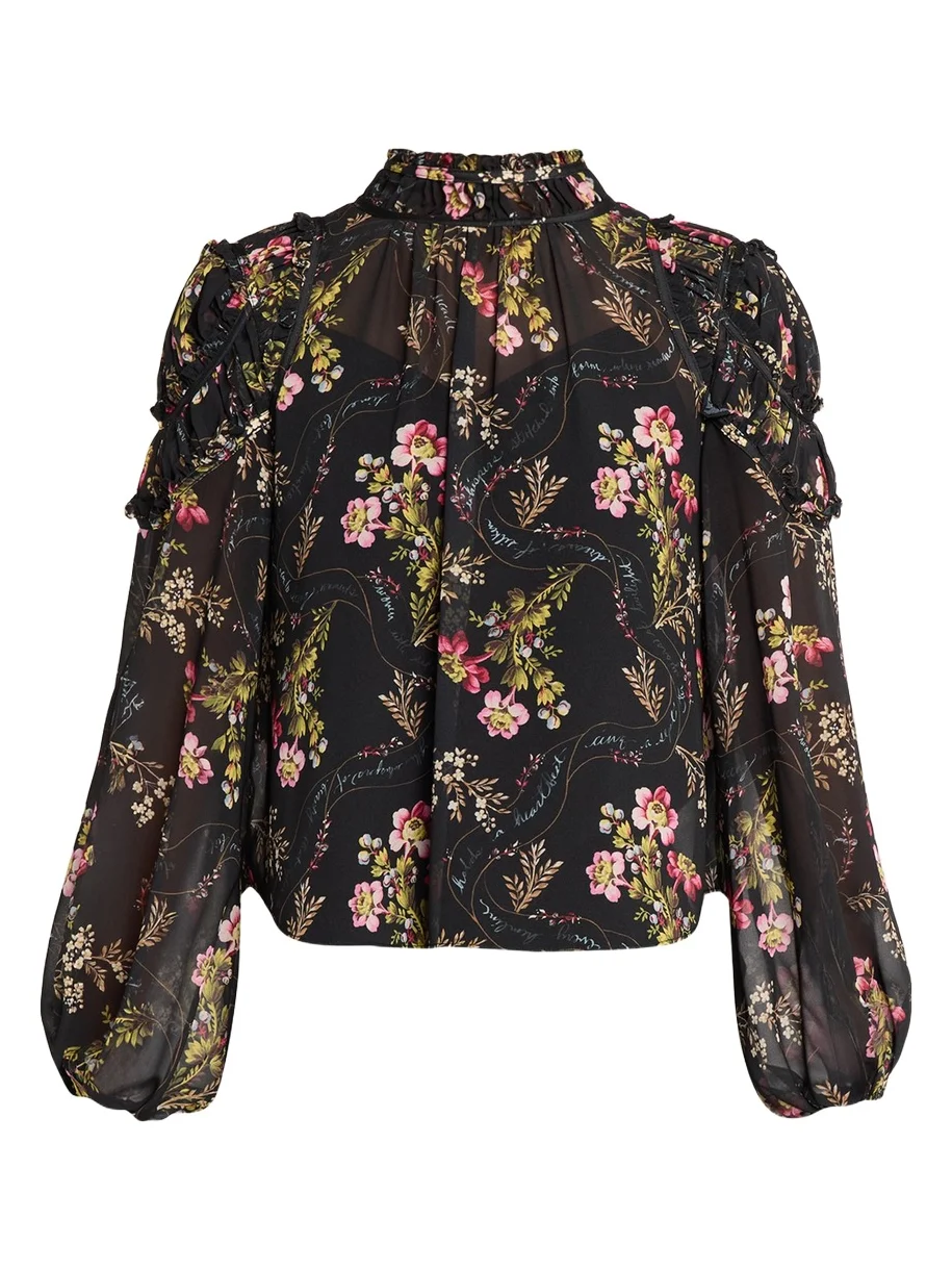 Long-Sleeve Love Letter Floral Blouse Long-Sleeve Love Letter Floral Blouse