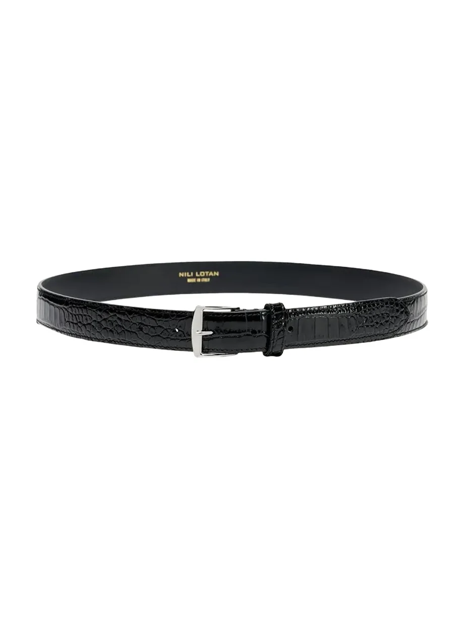 Nili Lotan Sloane Lizard-Embossed Leather Belt