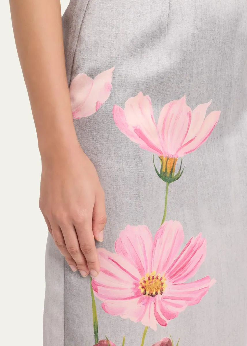 Oscar de la Renta Cosmos Flower-Print Satin Midi Skirt | Thumbnail 5 Oscar de la Renta Cosmos Flower-Print Satin Midi Skirt | Thumbnail 5