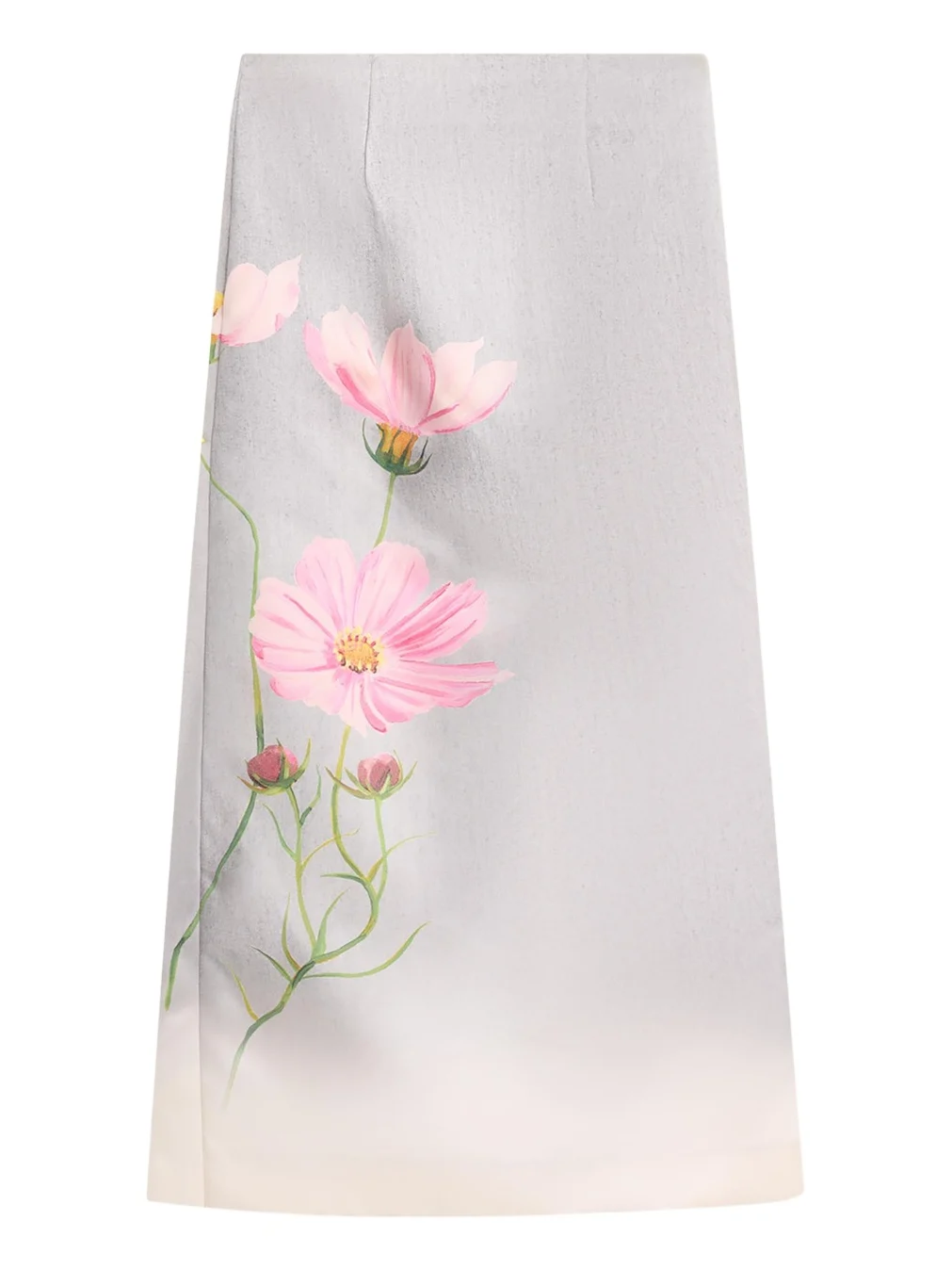 Oscar de la Renta Cosmos Flower-Print Satin Midi Skirt