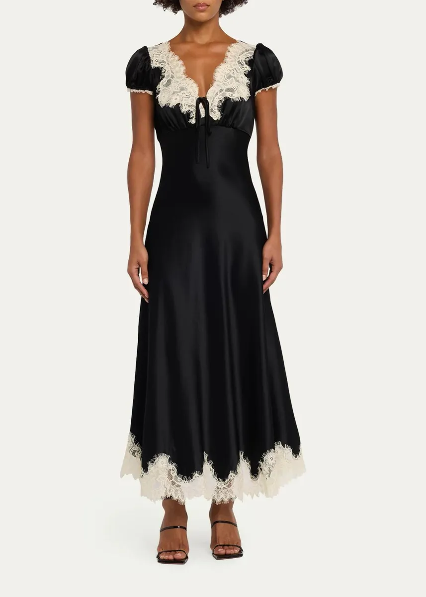 Cinq à Sept Sienne Lace-Trim Satin Midi Dress | Thumbnail 2 Cinq à Sept Sienne Lace-Trim Satin Midi Dress | Thumbnail 2