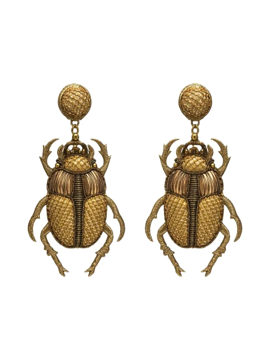 Goldtone Gilded Scarab Drop Earrings Goldtone Gilded Scarab Drop Earrings