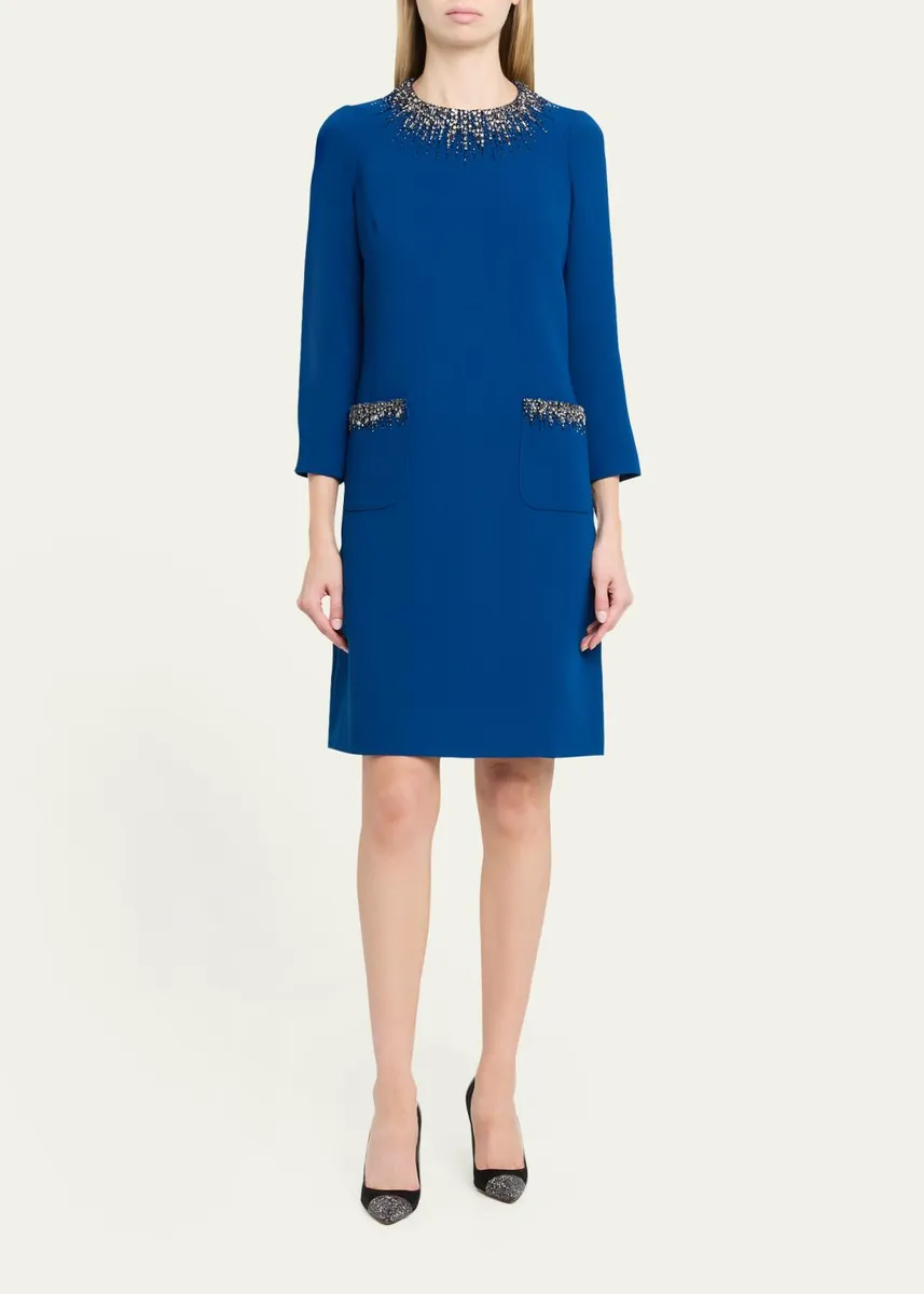 Rickie Freeman for Teri Jon Rhinestone-Trim Crepe Dress | Thumbnail 2