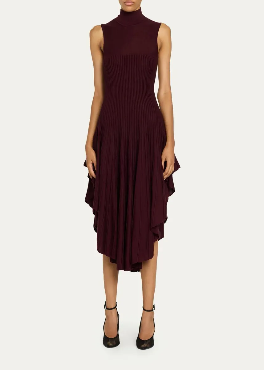 ALAÏA Mock-Neck Sleeveless Sculpted Pointed Midi Dress | Thumbnail 2