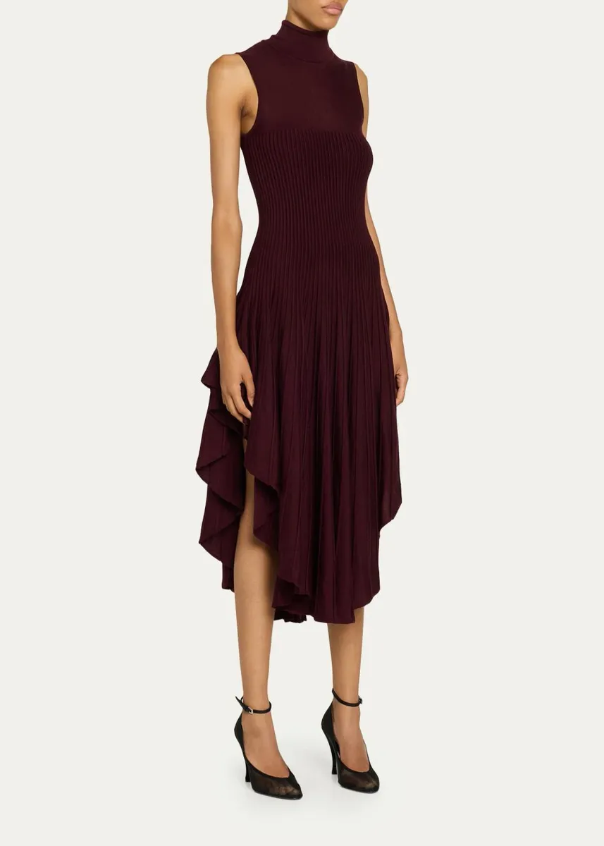 ALAÏA Mock-Neck Sleeveless Sculpted Pointed Midi Dress | Thumbnail 4
