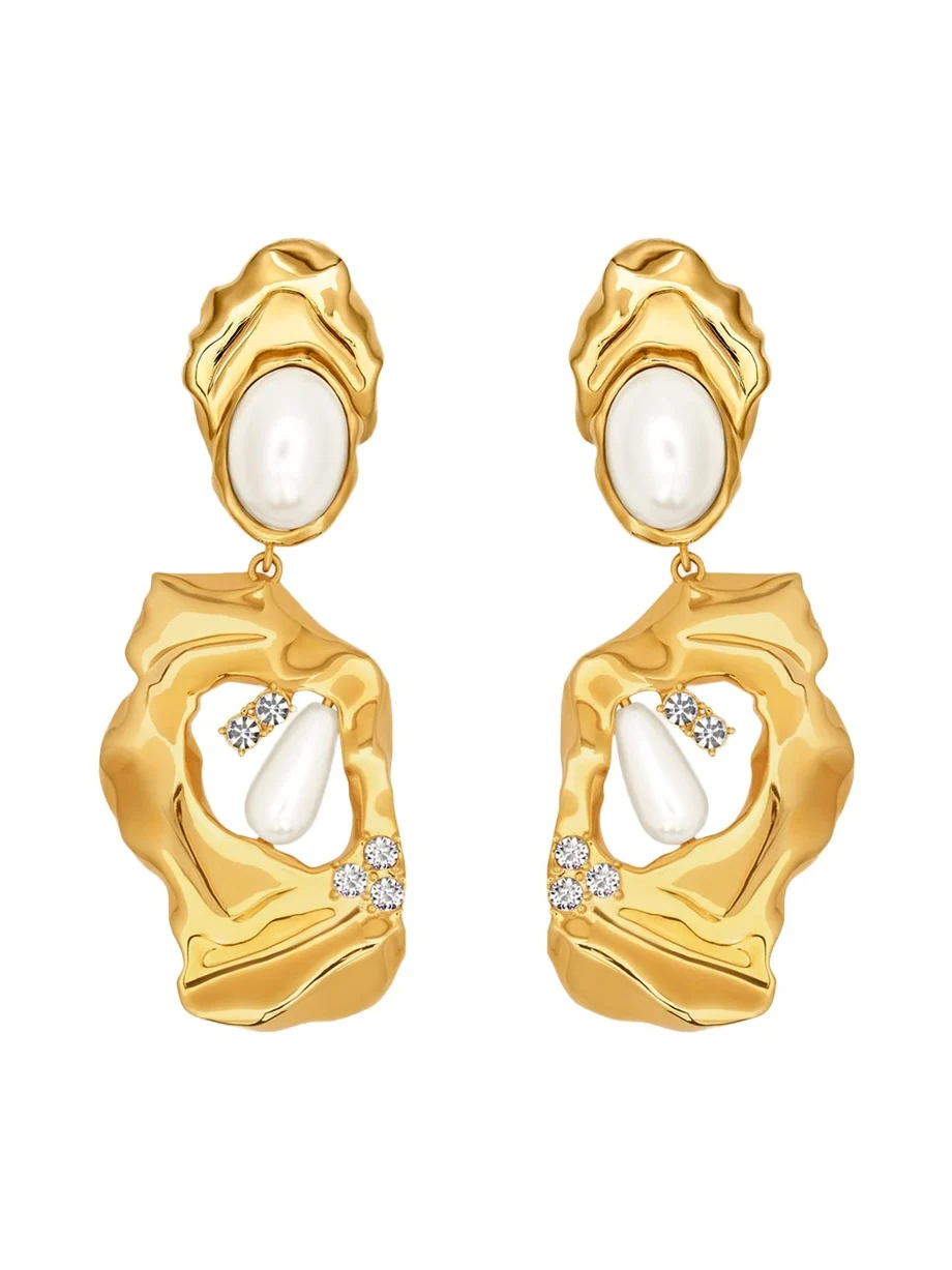Oscar de la Renta Hammered Pearly Large Drop Earrings
